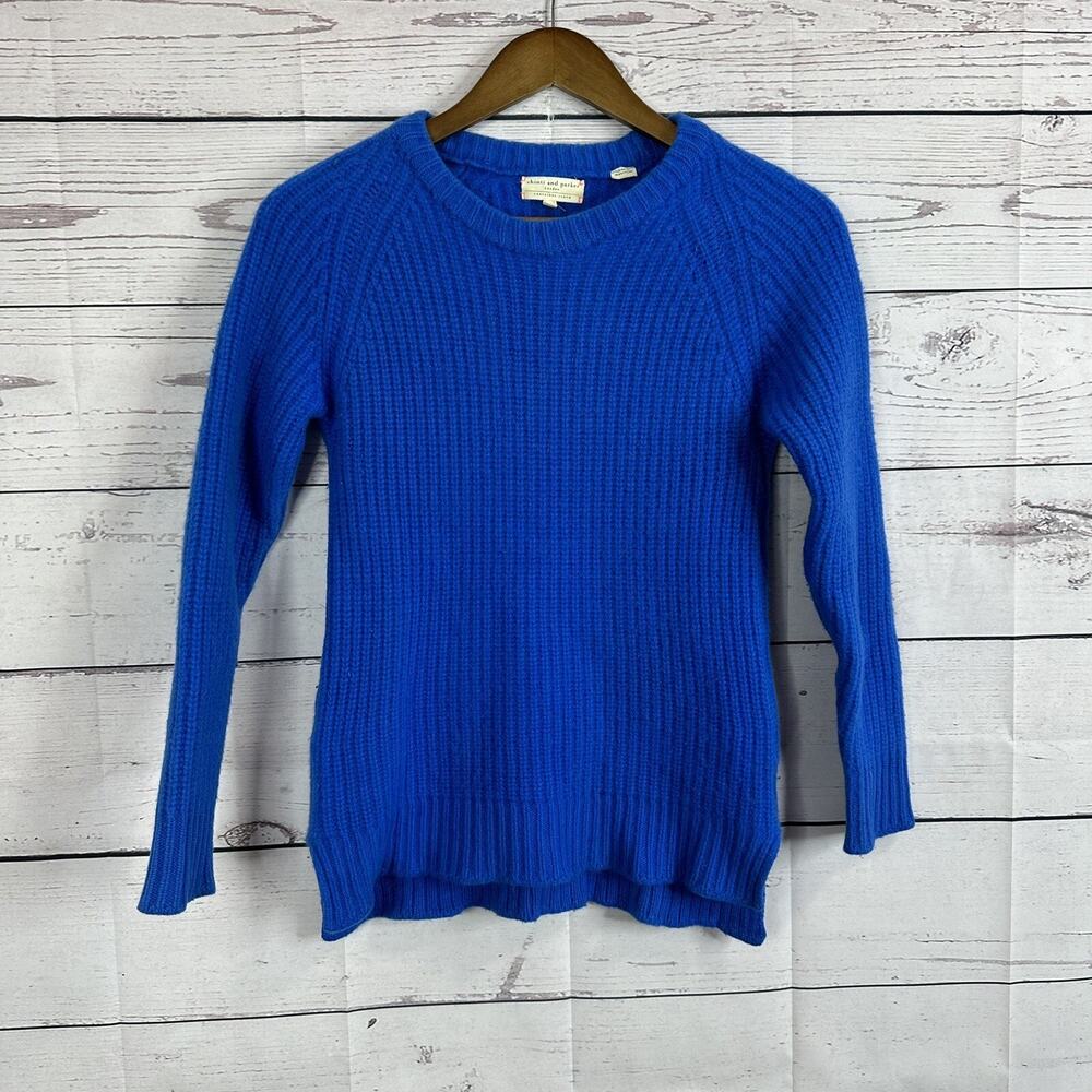 Chinti Parker Sweater Womens Medium Blue Cashmere Knit Ribbed Elbow Patch